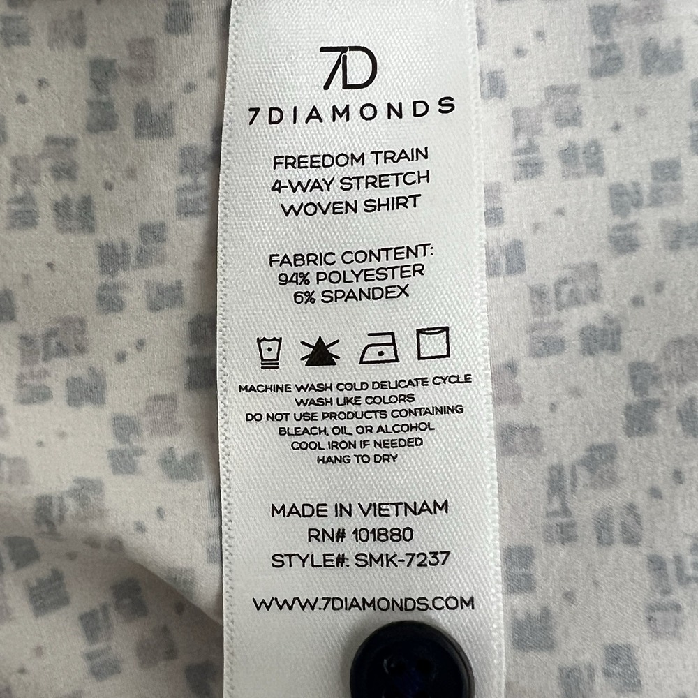 7 Diamonds 4 Way Stretch Geometric White Freedom Train Shirt Mens XL Button Up - Picture 10 of 10